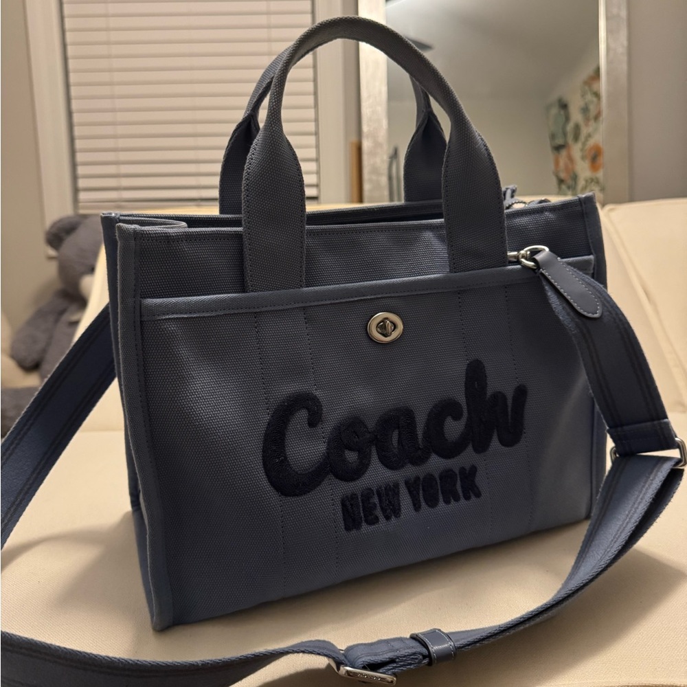 Blue Coach Logo Embroidered Tote
